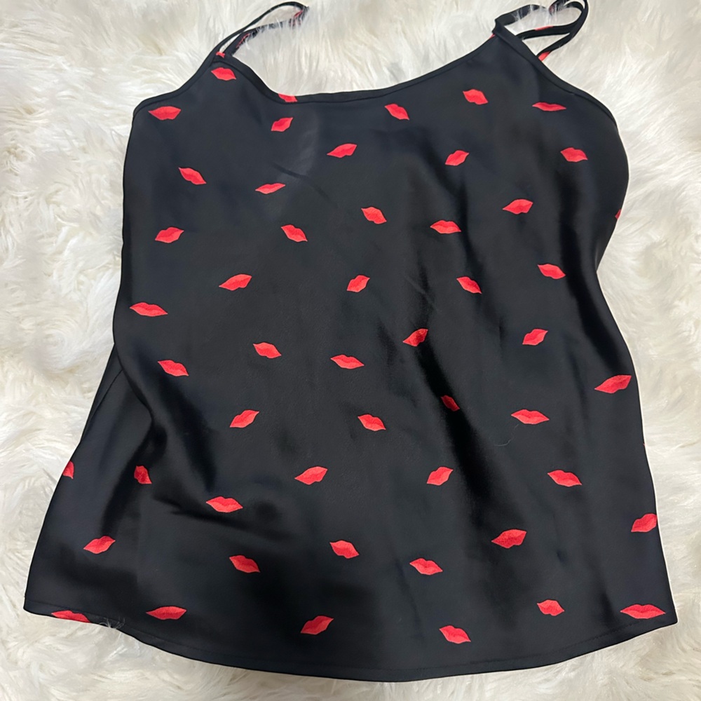 a new day Black Tank Top with Red Lips Pattern